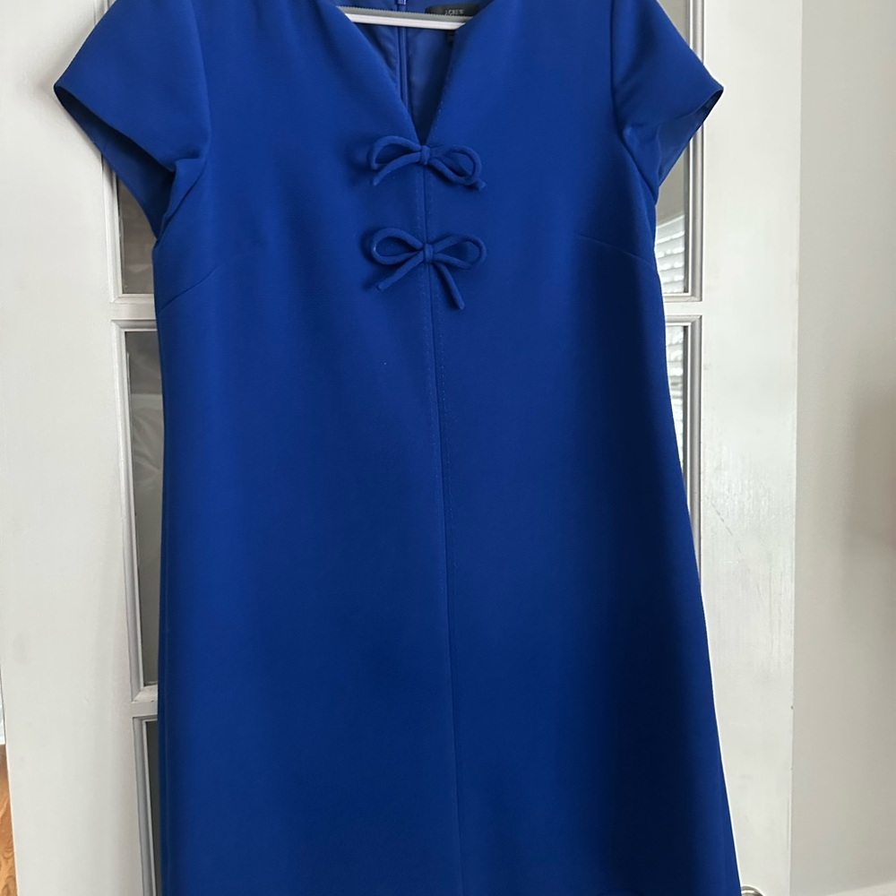JCrew Chic Shift Blue Dress with Bow Accents